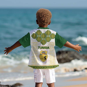 Tunisia Flag Kid Hawaiian Shirt with National Crest and Emblem
