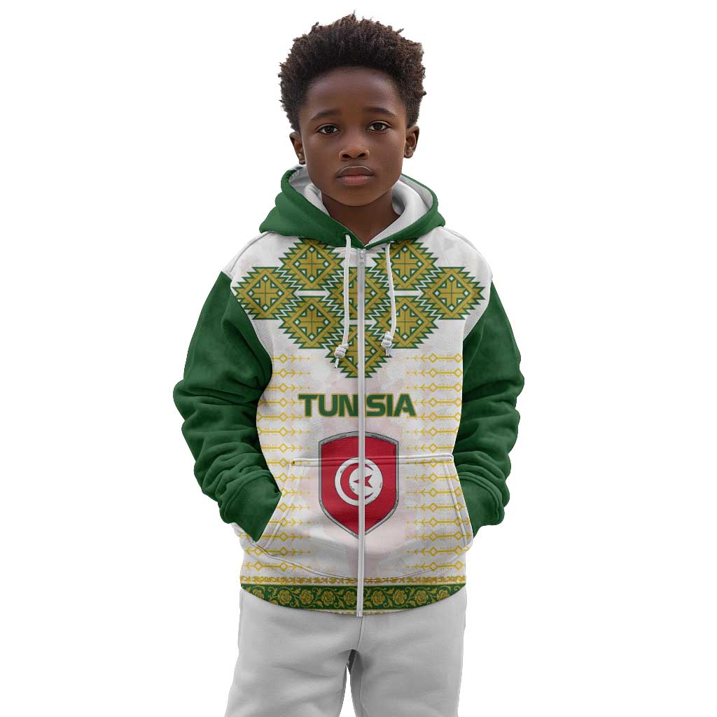 Tunisia Flag Kid Hoodie with National Crest and Emblem