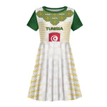 Tunisia Flag Kid Short Sleeve Dress with National Crest and Emblem