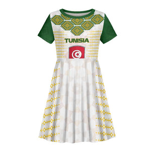 Tunisia Flag Kid Short Sleeve Dress with National Crest and Emblem