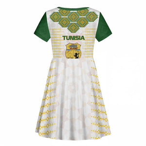 Tunisia Flag Kid Short Sleeve Dress with National Crest and Emblem
