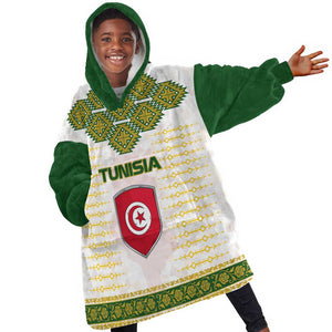 Tunisia Flag Kid Wearable Blanket Hoodie with National Crest and Emblem