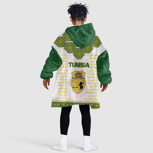 Tunisia Flag Kid Wearable Blanket Hoodie with National Crest and Emblem
