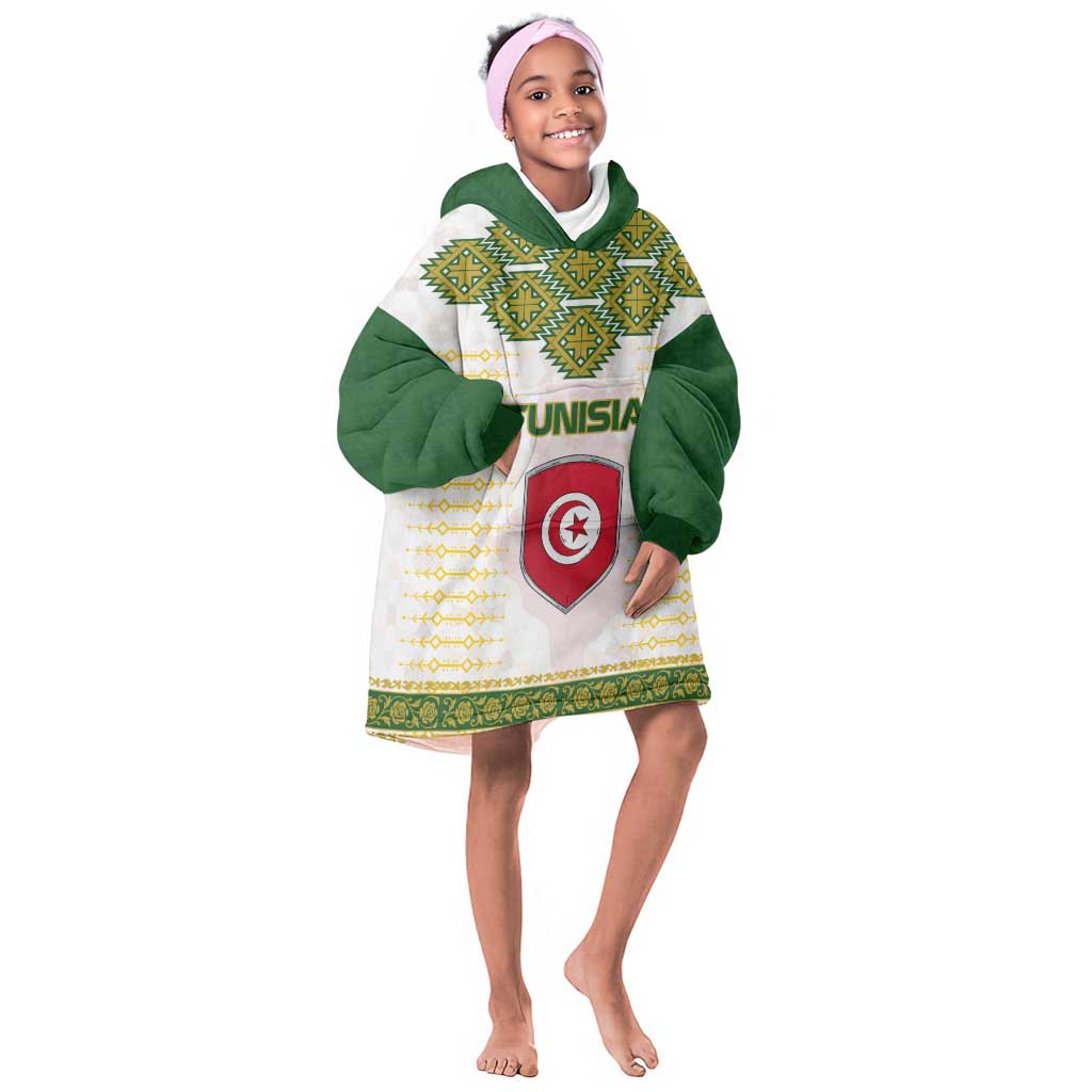 Tunisia Flag Kid Wearable Blanket Hoodie with National Crest and Emblem