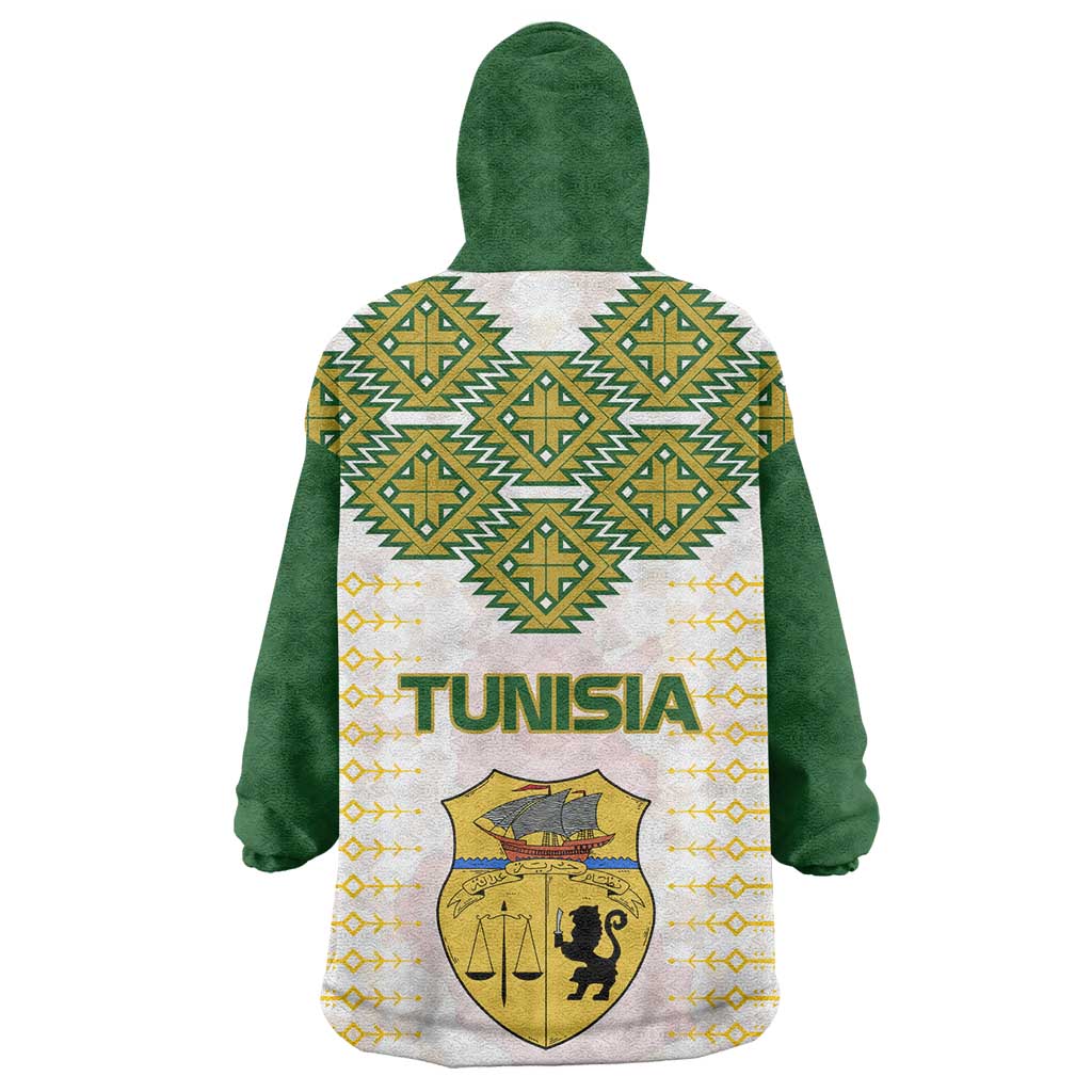 Tunisia Flag Kid Wearable Blanket Hoodie with National Crest and Emblem
