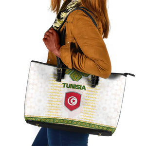 Tunisia Flag Leather Tote Bag with National Crest and Emblem