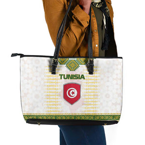 Tunisia Flag Leather Tote Bag with National Crest and Emblem