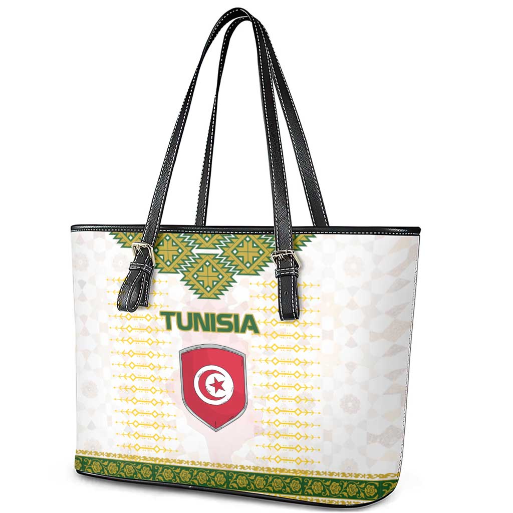 Tunisia Flag Leather Tote Bag with National Crest and Emblem