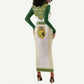 Tunisia Flag Long Sleeve Bodycon Dress with National Crest and Emblem