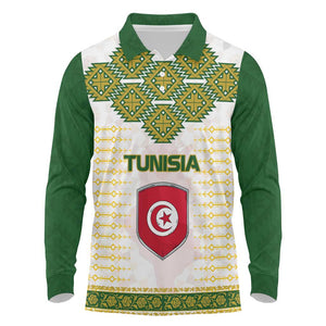Tunisia Flag Long Sleeve Polo Shirt with National Crest and Emblem