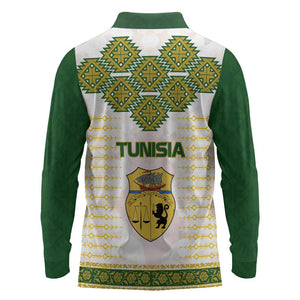 Tunisia Flag Long Sleeve Polo Shirt with National Crest and Emblem
