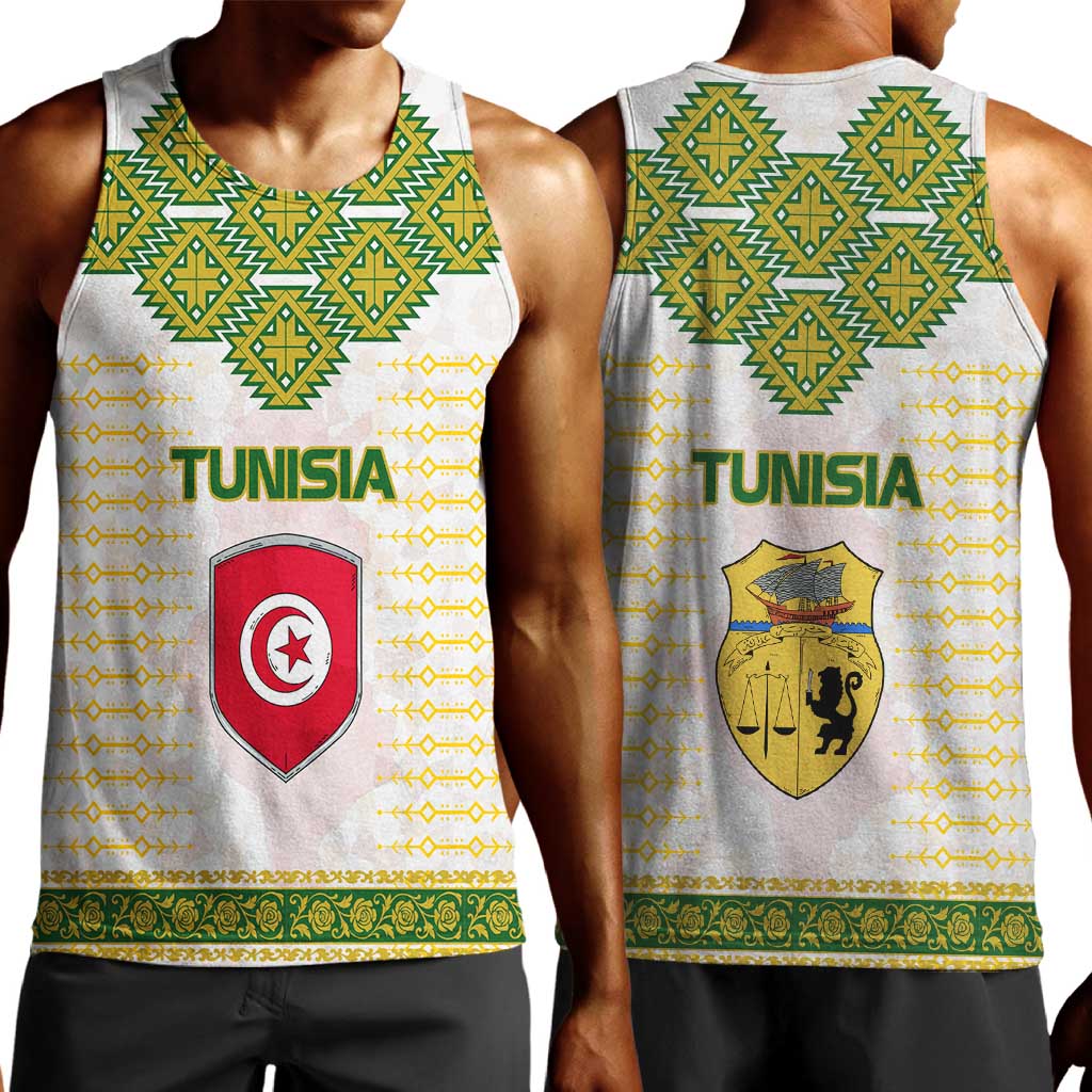 Tunisia Flag Men Tank Top with National Crest and Emblem