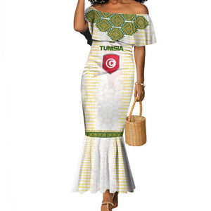 Tunisia Flag Mermaid Dress with National Crest and Emblem