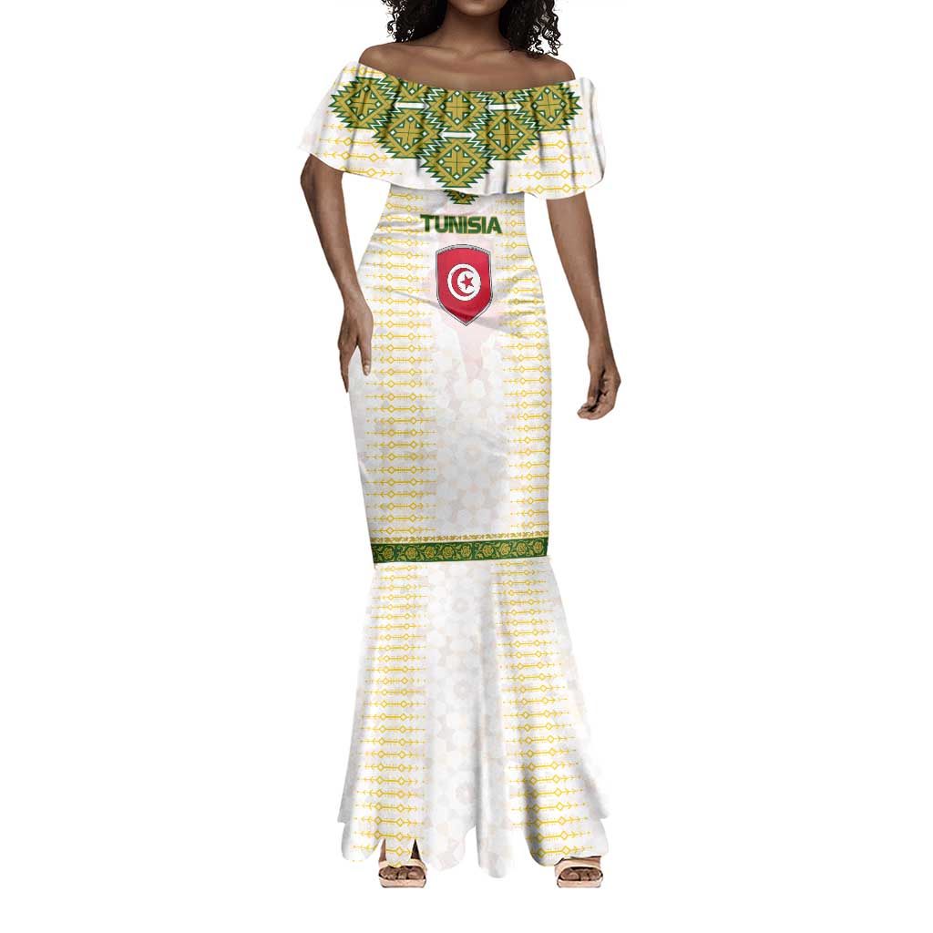 Tunisia Flag Mermaid Dress with National Crest and Emblem