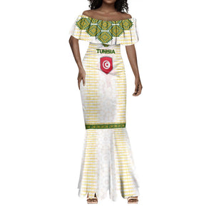 Tunisia Flag Mermaid Dress with National Crest and Emblem