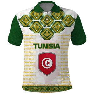 Tunisia Flag Polo Shirt with National Crest and Emblem