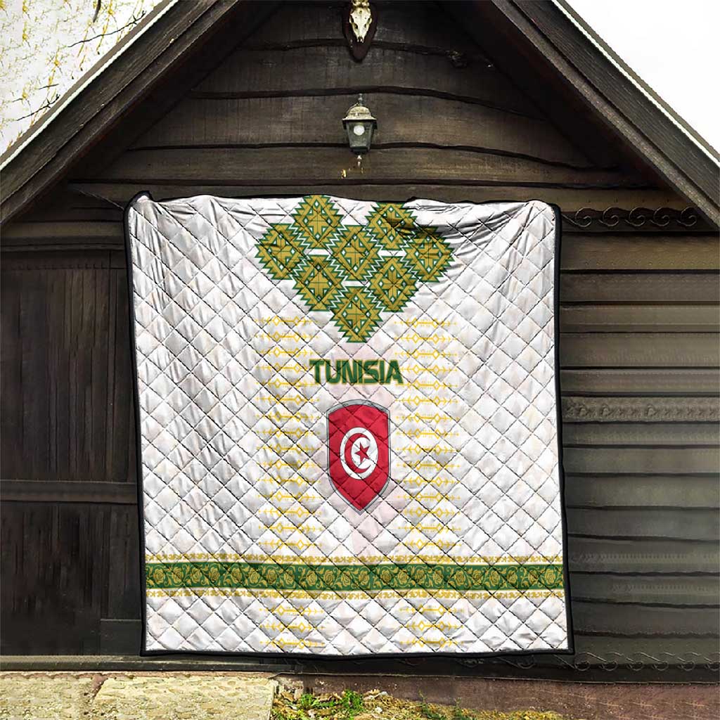 Tunisia Flag Quilt with National Crest and Emblem