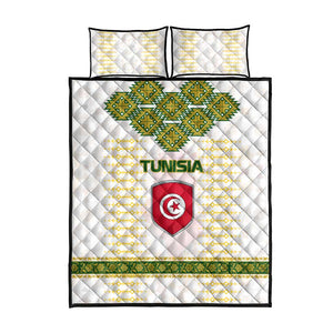 Tunisia Flag Quilt Bed Set with National Crest and Emblem