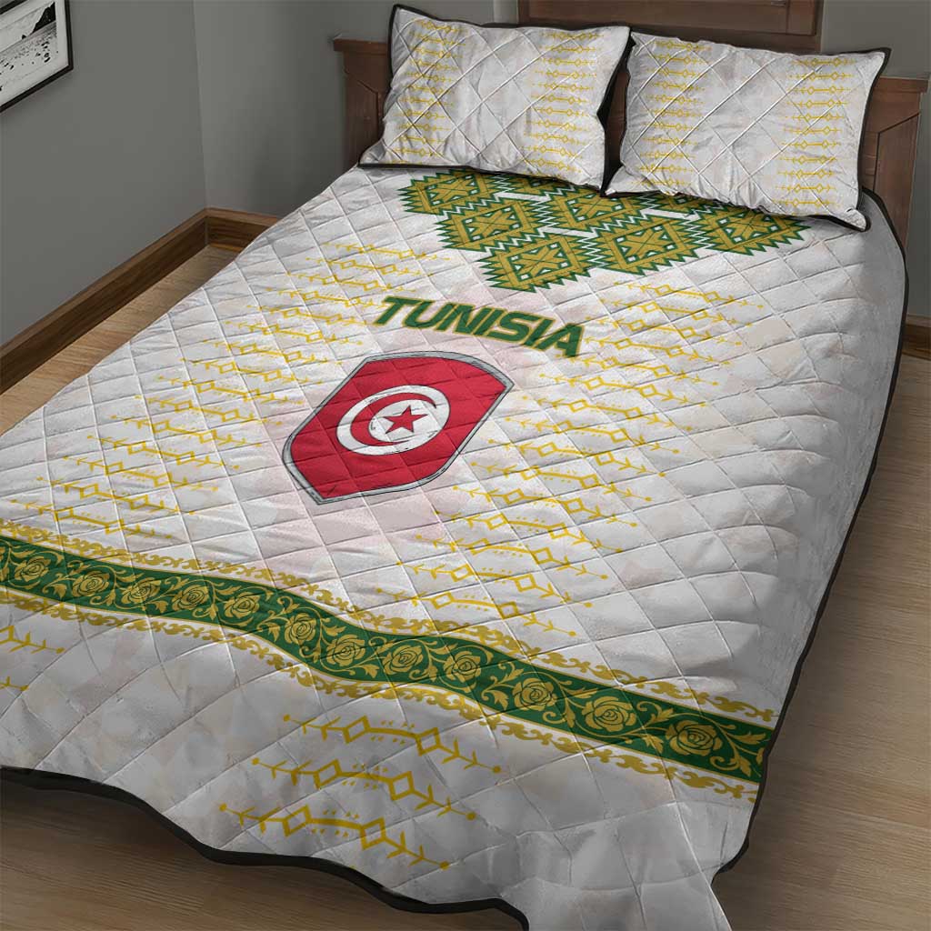 Tunisia Flag Quilt Bed Set with National Crest and Emblem
