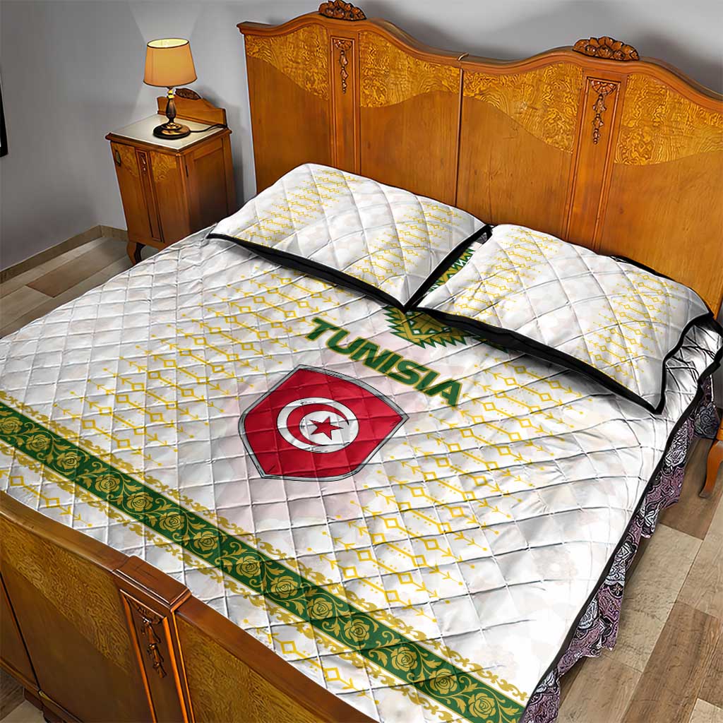 Tunisia Flag Quilt Bed Set with National Crest and Emblem
