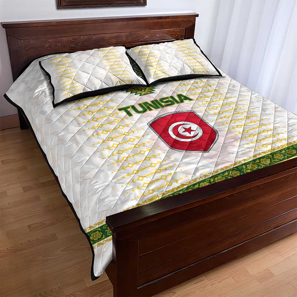 Tunisia Flag Quilt Bed Set with National Crest and Emblem