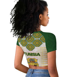 Tunisia Flag Raglan Cropped T shirt with National Crest and Emblem
