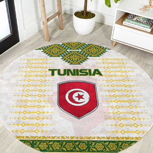 Tunisia Flag Round Carpet with National Crest and Emblem
