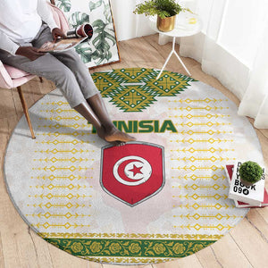 Tunisia Flag Round Carpet with National Crest and Emblem