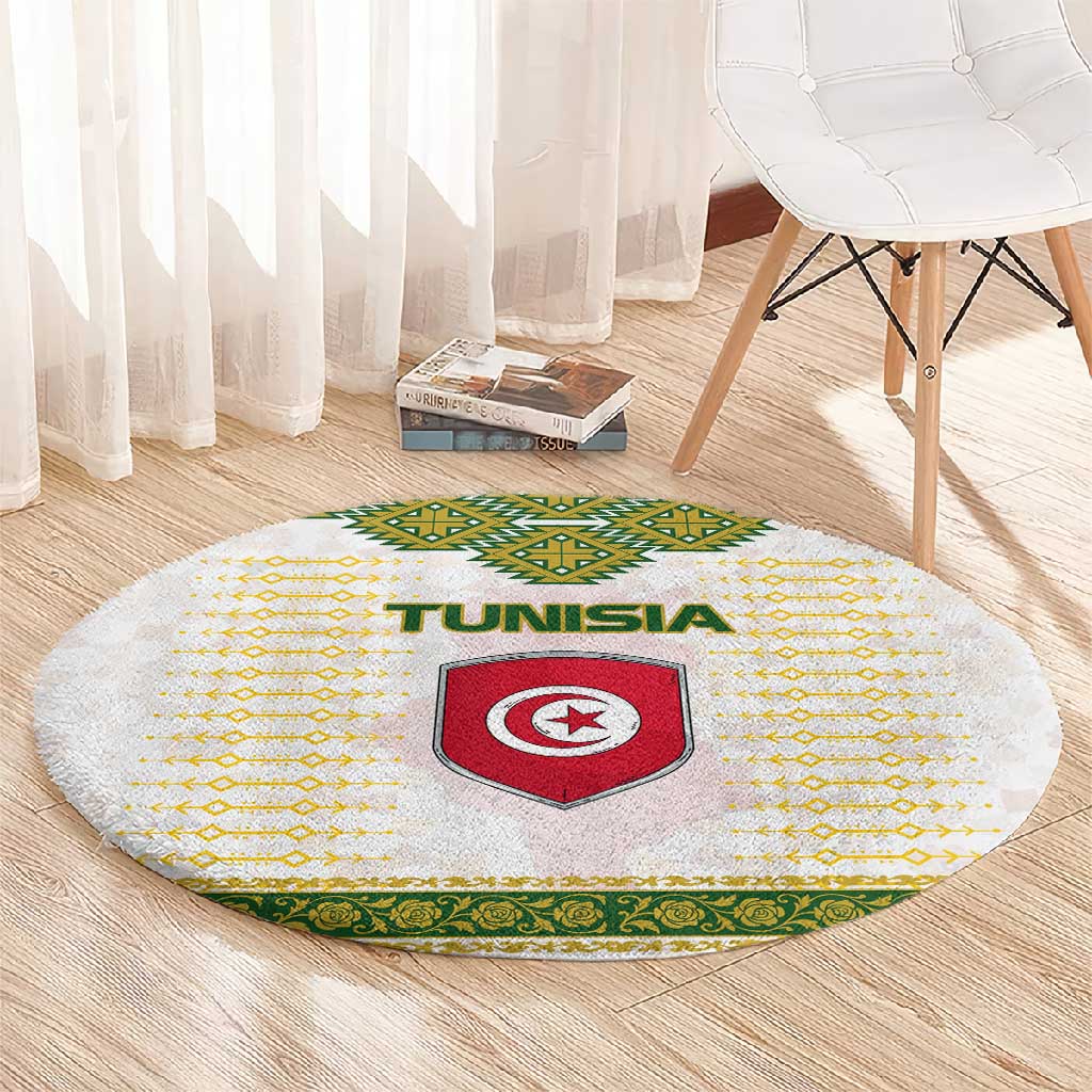 Tunisia Flag Round Carpet with National Crest and Emblem