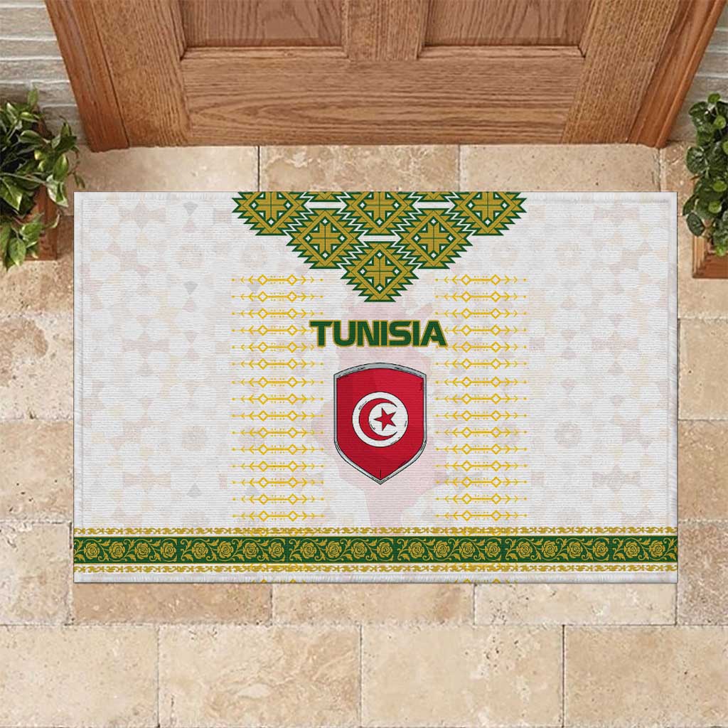 Tunisia Flag Rubber Doormat with National Crest and Emblem