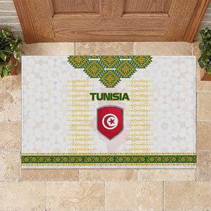 Tunisia Flag Rubber Doormat with National Crest and Emblem