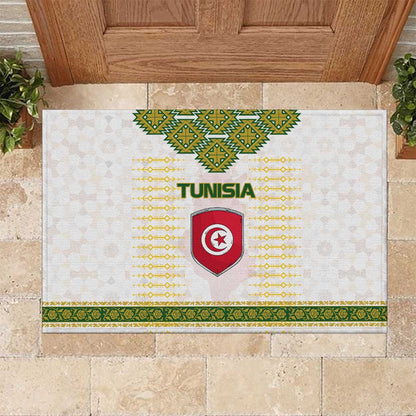 Tunisia Flag Rubber Doormat with National Crest and Emblem