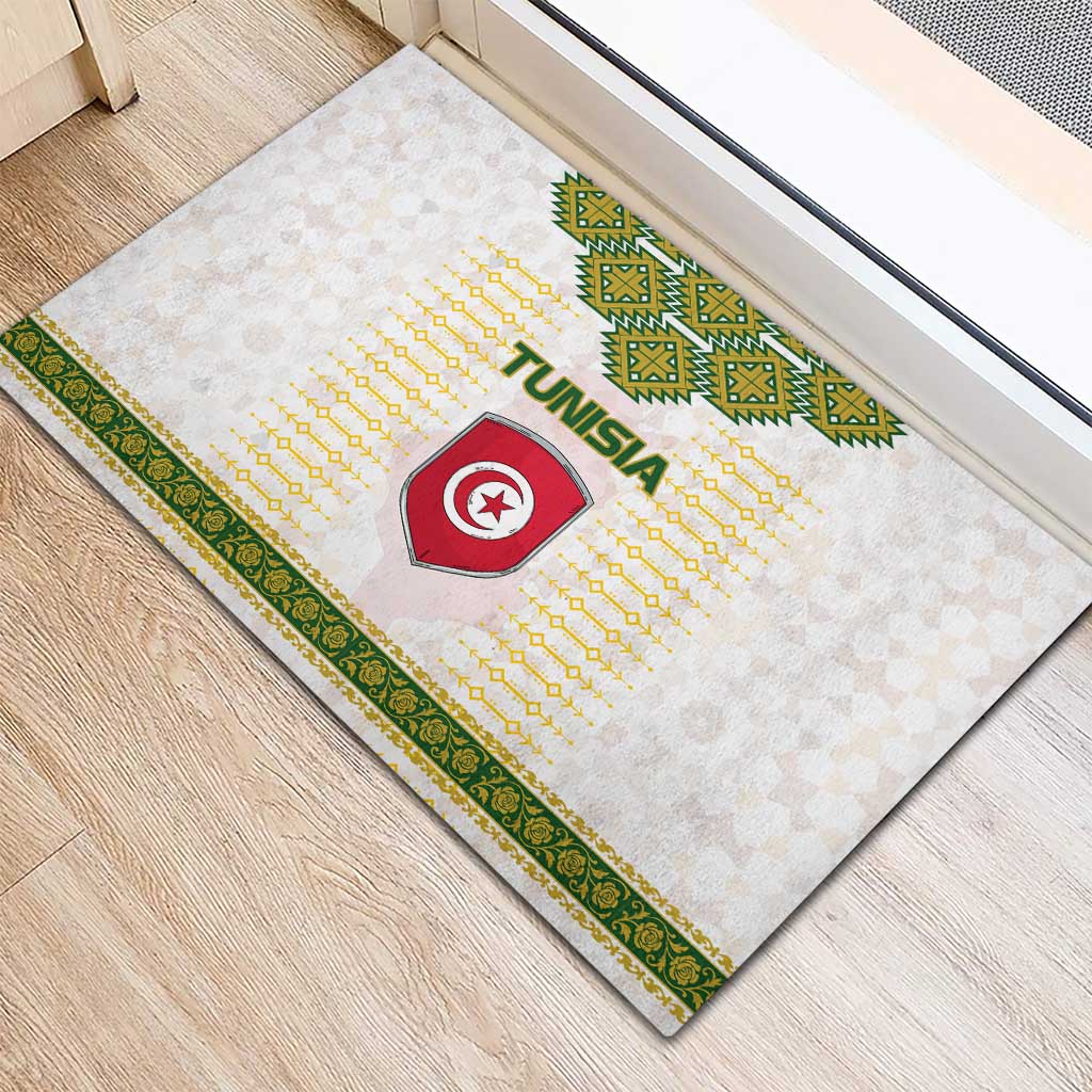 Tunisia Flag Rubber Doormat with National Crest and Emblem
