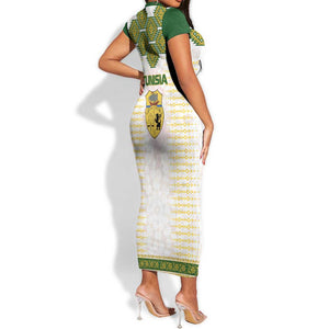 Tunisia Flag Short Sleeve Bodycon Dress with National Crest and Emblem
