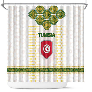 Tunisia Flag Shower Curtain with National Crest and Emblem
