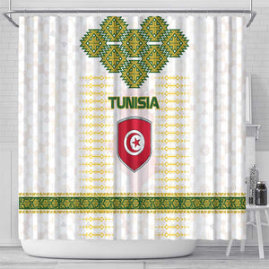 Tunisia Flag Shower Curtain with National Crest and Emblem
