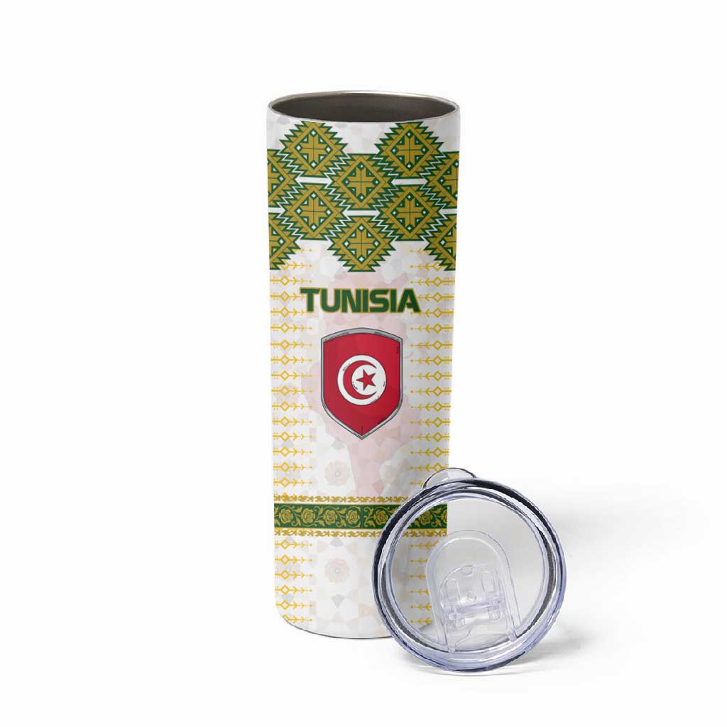 Tunisia Flag Skinny Tumbler with National Crest and Emblem