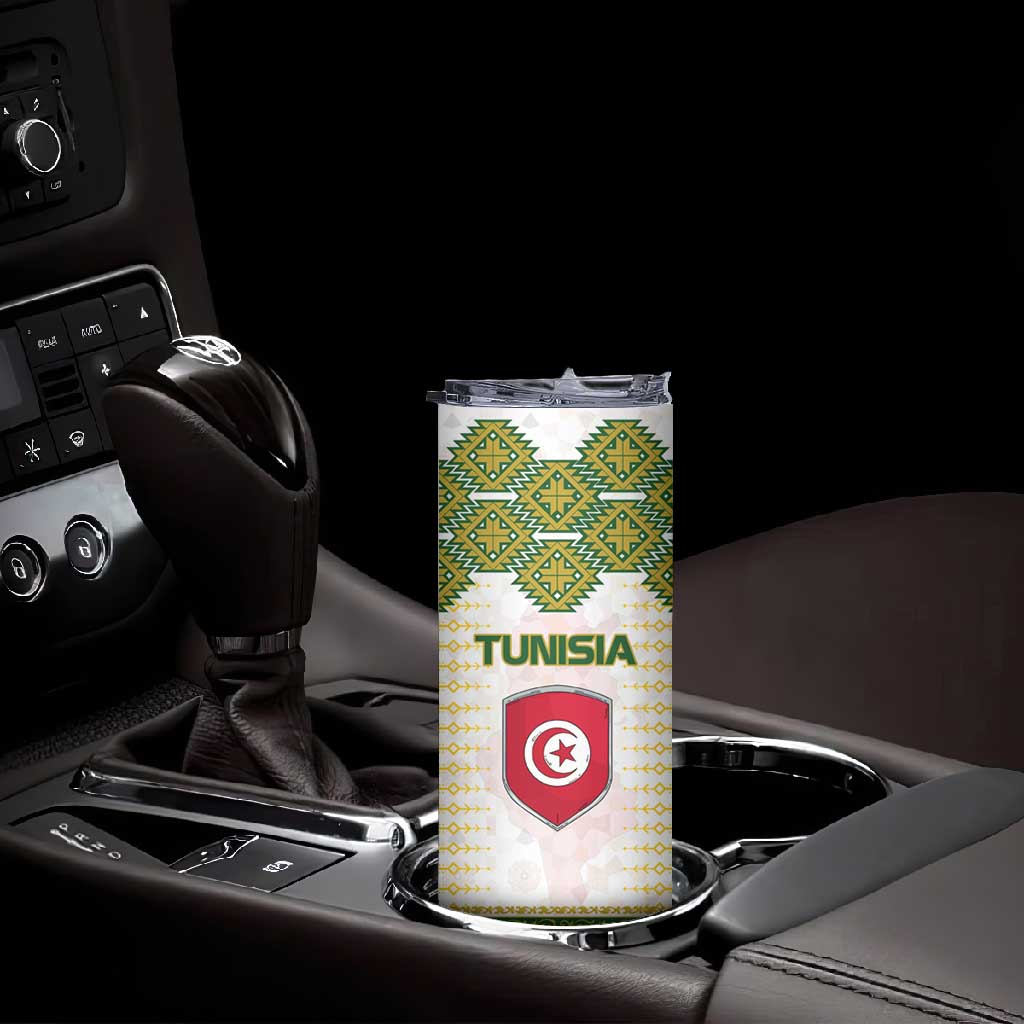 Tunisia Flag Skinny Tumbler with National Crest and Emblem