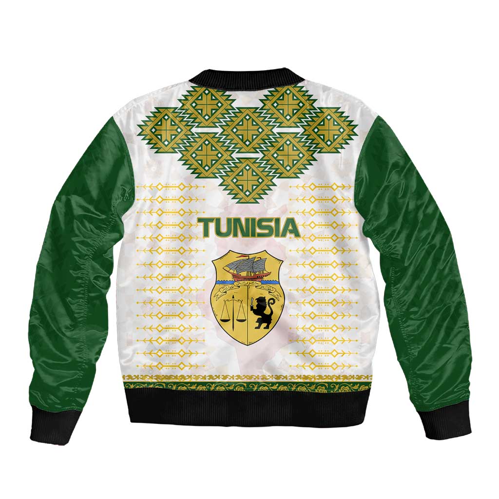 Tunisia Flag Sleeve Zip Bomber Jacket with National Crest and Emblem