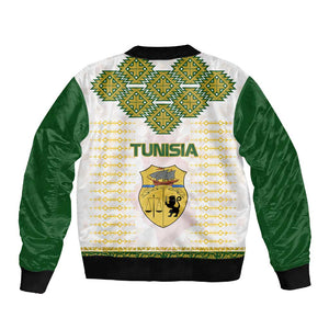 Tunisia Flag Sleeve Zip Bomber Jacket with National Crest and Emblem