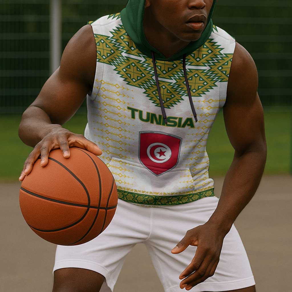 Tunisia Flag Sleeveless Hoodie with National Crest and Emblem - African Pride
