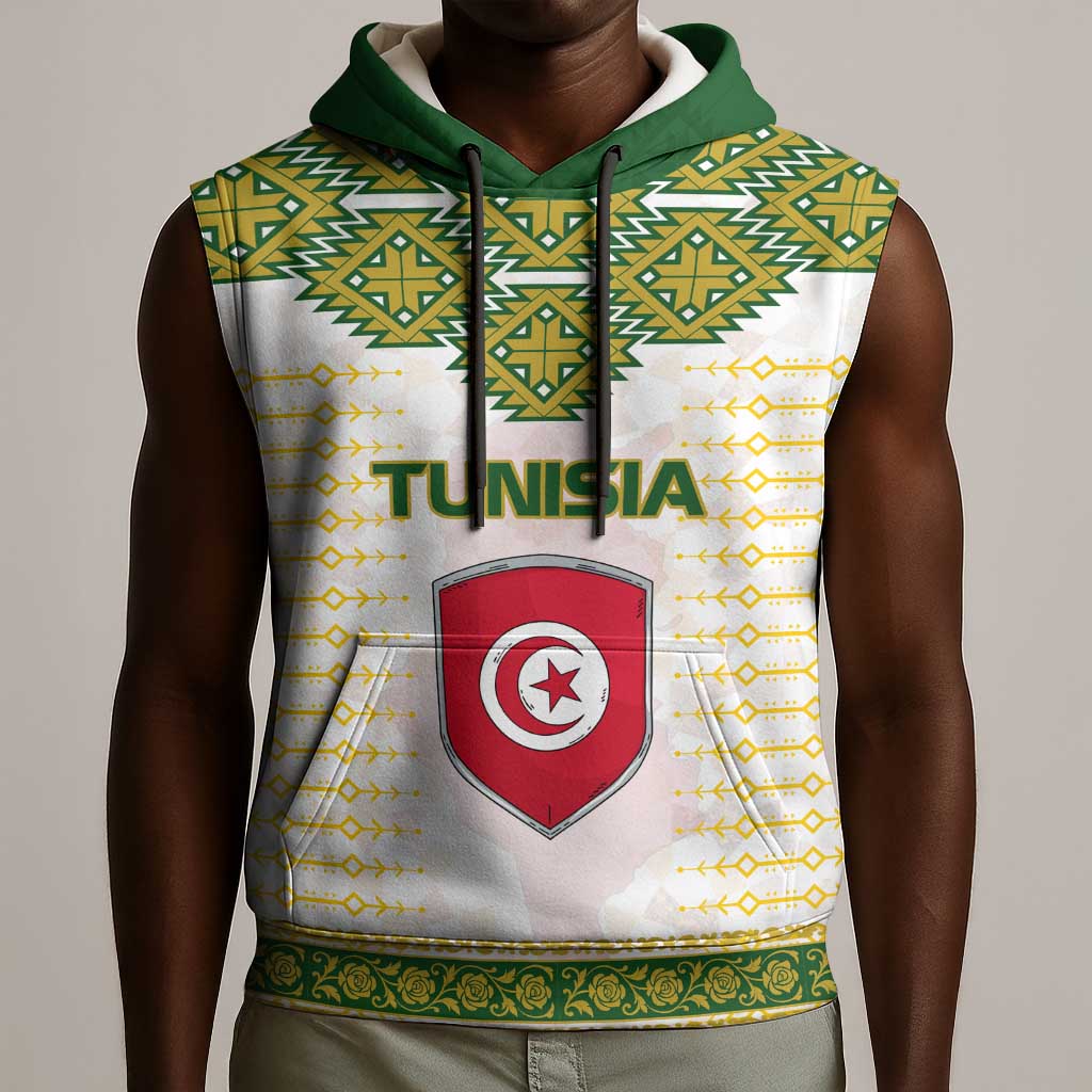 Tunisia Flag Sleeveless Hoodie with National Crest and Emblem - African Pride