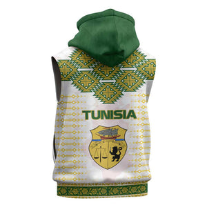 Tunisia Flag Sleeveless Zip Hoodie with National Crest and Emblem - African Pride