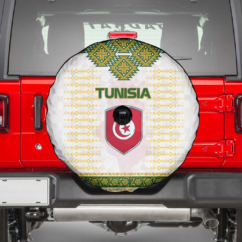 Tunisia Flag Spare Tire Cover with National Crest and Emblem