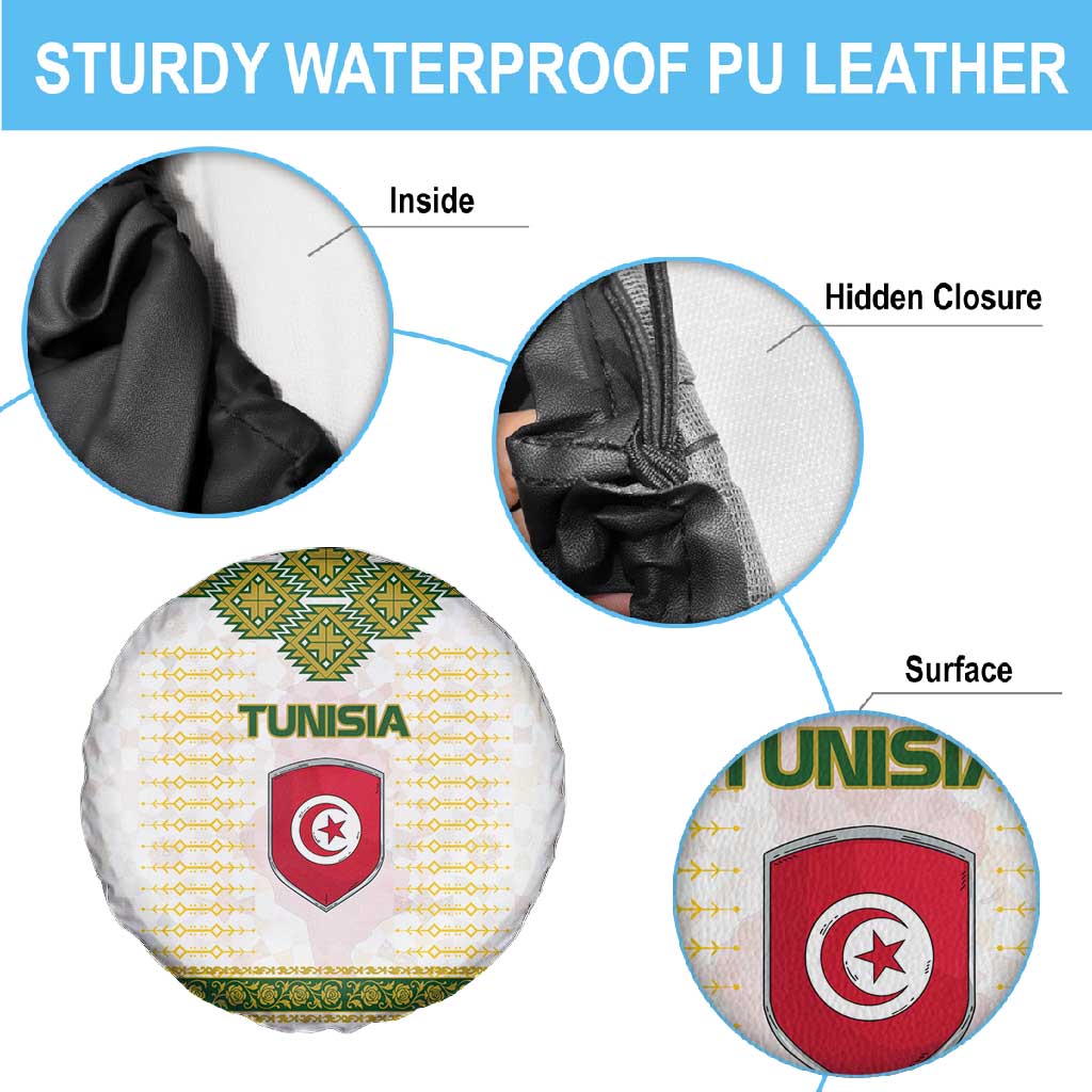 Tunisia Flag Spare Tire Cover with National Crest and Emblem