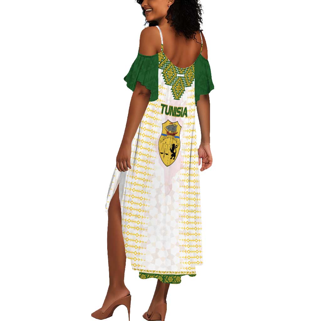Tunisia Flag Summer Maxi Dress with National Crest and Emblem
