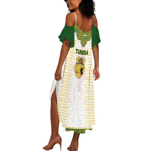 Tunisia Flag Summer Maxi Dress with National Crest and Emblem