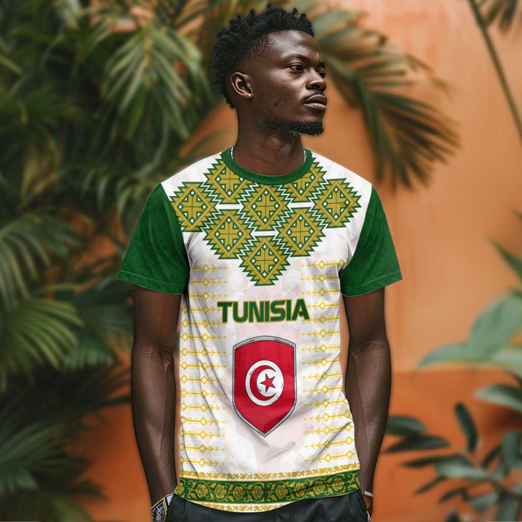 Tunisia Flag T shirt with National Crest and Emblem