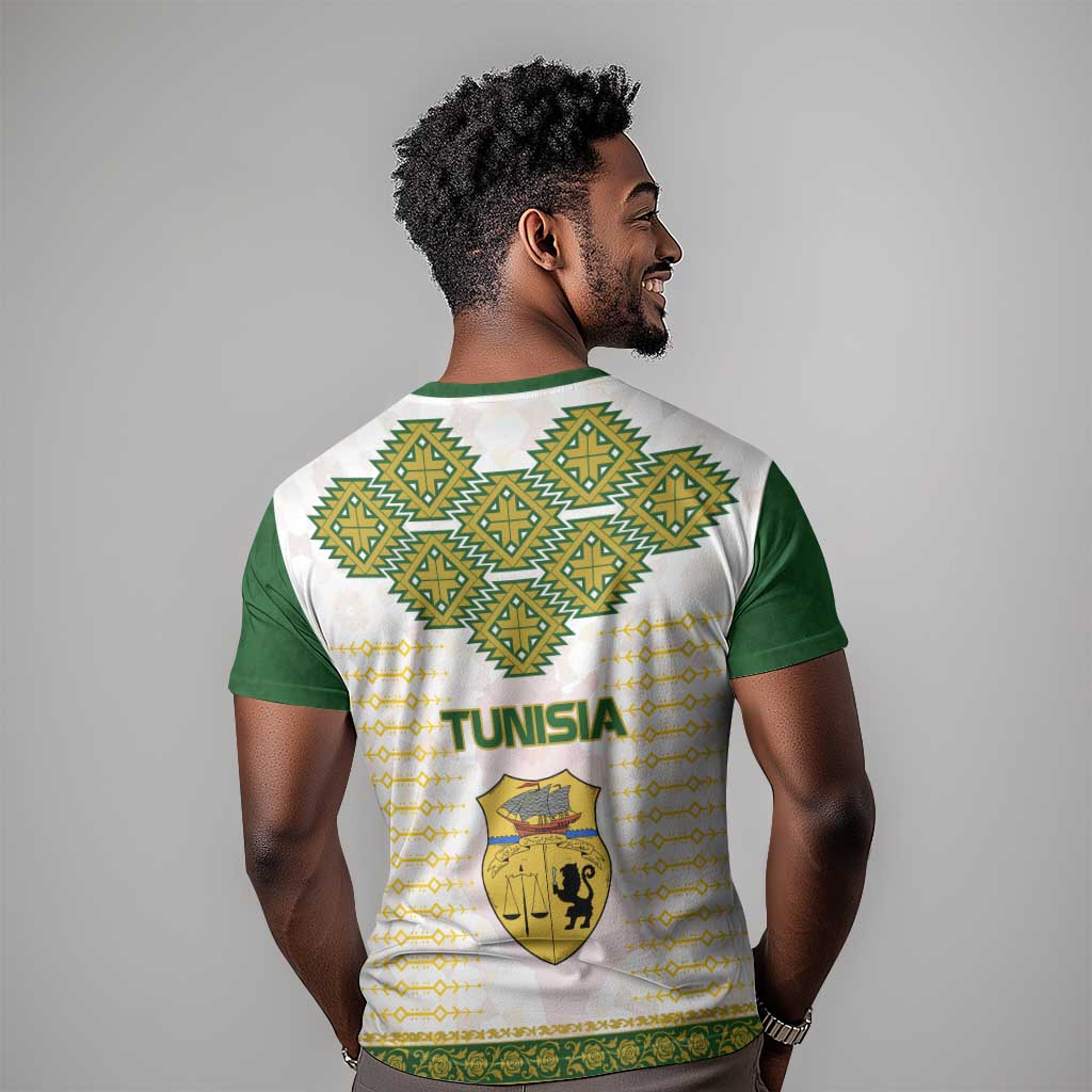 Tunisia Flag T shirt with National Crest and Emblem