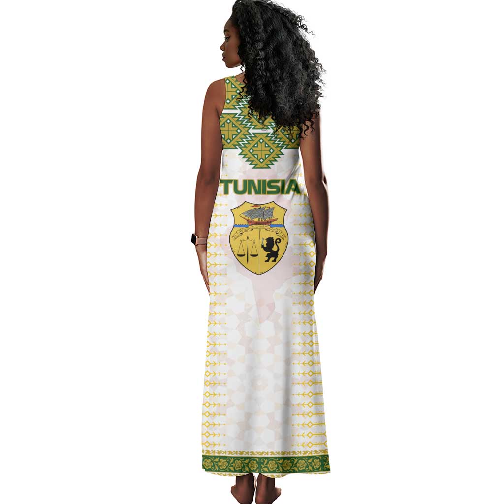 Tunisia Flag Tank Maxi Dress with National Crest and Emblem